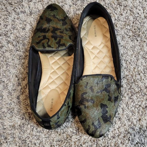 Birdies The Blackbird Half Calf Hair Green Black Camo Loafer Slip On Flat Size 8 - Picture 4 of 9